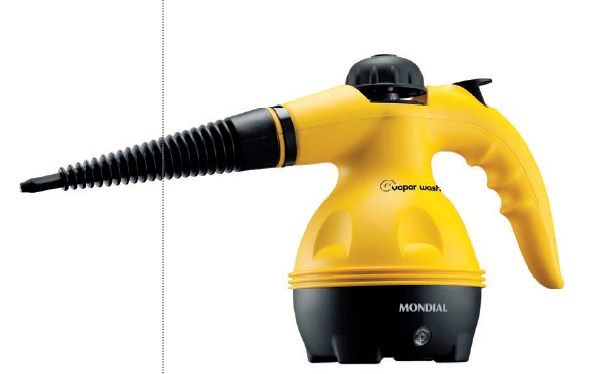 Com 1 000 W de potência e reservatório de 350 ml, o higienizador Vapor Wash, da Mondial, acompanha nove acessórios, como bico curvo, escova e luva para limpeza de tecidos. Pontofrio.com , R$ 108,80