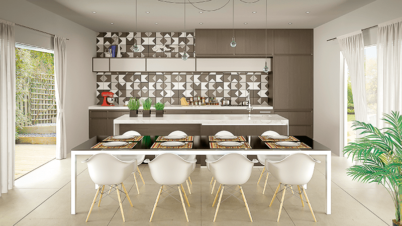 Geometria: assinada pela arquiteta carioca Monica Camargo para a grife Vetro Designer, a coleção de azulejos decorativos Índigo é composta de cinco modelos, batizados de Flox, Carretel, Velas, Quadrado e Asteca (na foto, de 15 x 15 cm). Com diferentes estampas e opções de cores, o revestimento permite a criação de paginações personalizadas e pode ser aplicado em ambientes internos e externos. À venda na Santa Sofia Revestimentos, o m² do material custa R$ 765.