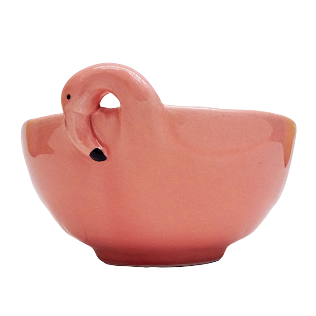 8. Bowl Flamingo G (15,5 x 9,5 cm), de cerâmica. <a href="https://www.coisasdadoris.com.br/loja/index.php/coisas-de-casas/bowl-e-saladeiras/bowl-flamingo-p-16399.html" target="_blank" rel="noopener">Coisas da Doris</a>, R$ 38