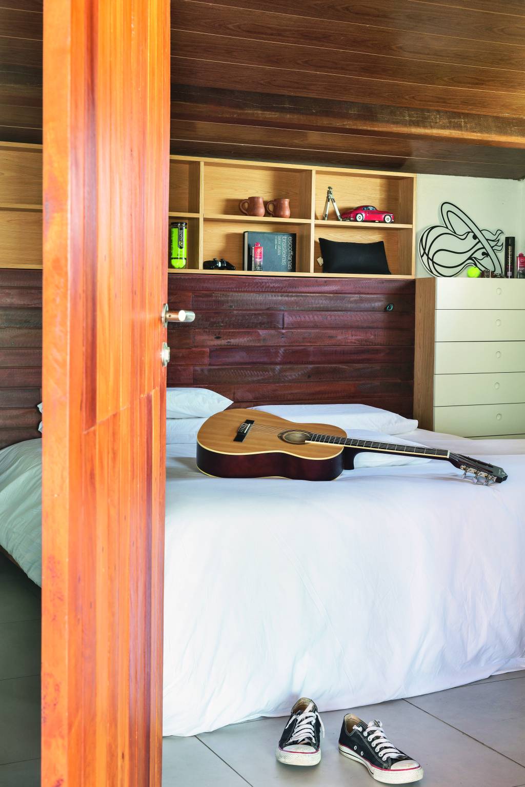 Casa de praia com decoração despojada e charmosa- quarto