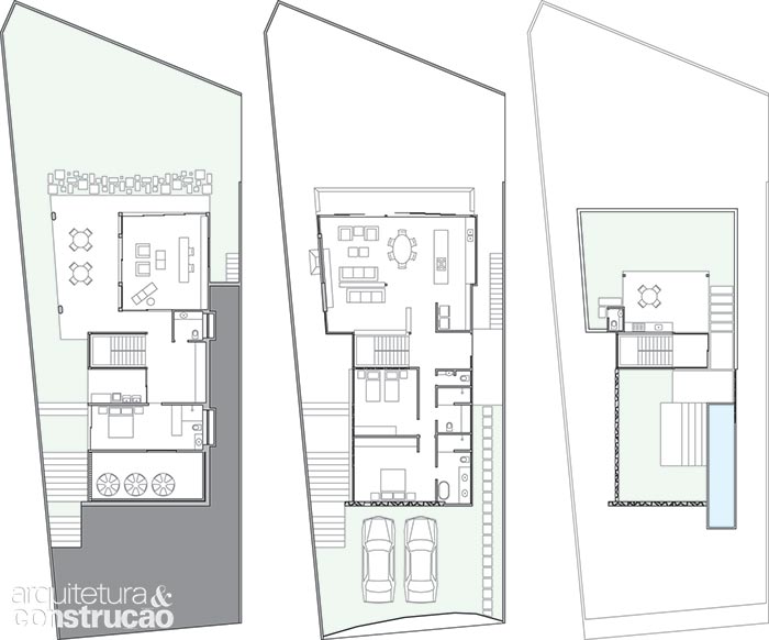 As fundações da construção original foram mantidas e a nova casa surgiu sobre essas bases. Agora, a distribuição interna não encontra barreiras – ao entrar, a vista passeia livre de um extremo ao outro. O lazer se concentra na cobertura e os serviços, no piso inferior. Área: 453 m²; Cálculo estrutural: Yopanan Rebello/ YCON; Construção: Pentágono Engenharia; Projetos elétrico e hidráulico: Flávio Volpe; Paisagismo: Soma Arquitetos e Sabor de Fazenda; Luminotécnica: Ricardo Heder; Caixilhos de madeira: Oficina de Marcenaria. As fundações da construção original foram mantidas e a nova casa surgiu sobre essas bases. Agora, a distribuição interna não encontra barreiras – ao entrar, a vista passeia livre de um extremo ao outro. O lazer se concentra na cobertura e os serviços, no piso inferior. Área: 453 m²; Cálculo estrutural: Yopanan Rebello/ YCON; Construção: Pentágono Engenharia; Projetos elétrico e hidráulico: Flávio Volpe; Paisagismo: Soma Arquitetos e Sabor de Fazenda; Luminotécnica: Ricardo Heder; Caixilhos de madeira: Oficina de Marcenaria.