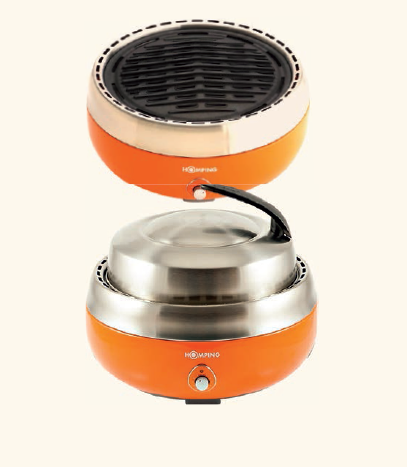 Apesar do jeitão de panela, a Homping Grill (42 x 21,6 cm) trabalha com carvão. Basta acender o fogo na parte central e ligar o sistema de ventilação interno, que permite controlar o calor da brasa. Vem com grelhas antiaderente e de inox, tampa de inox e bolsa para transporte. Pepper , R$ 1 125
