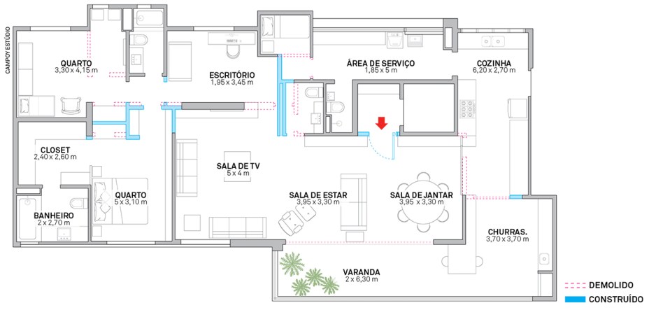 Ao abrir a cozinha e retirar a porta que dividia o terraço, ficou mais fácil andar pelos espaços de convivência e enxergar toda a ala social, de um extremo ao outro. Área: 170 m²; Execução da obra: Momento Construções; Luminotécnica: CR2 Arquitetura
