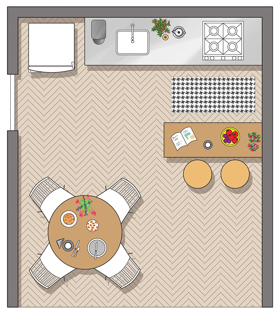 cozinha-integrada-projeto-combina-tiles-amarelo-e-armários-preto- planta