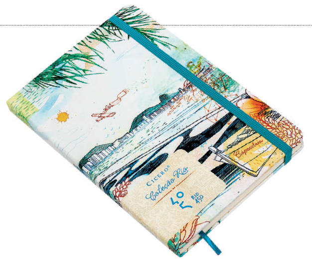 O famoso calçadão empresta seu charme à caderneta Copacabana (14 x 21 cm, 160 folhas sem pauta). Da coleção Rio, da Cicero, tem arte do ilustrador Mateu Velasco. Livraria Cultura , R$ 46,90