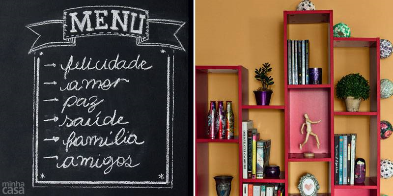 Desenhos feitos à mão personalizam a parede desta copa