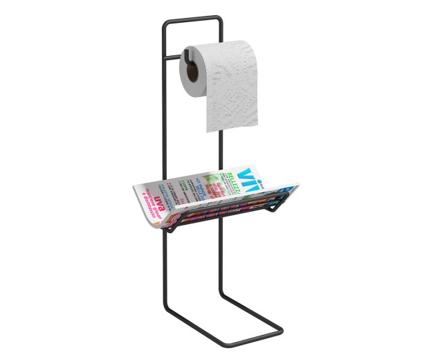 Suporte para papel higiênico Banino, com revisteiro (21 x 20 x 50 cm*), da Domo House. Custa R$ 62,90 em <a href="https://abr.ai/suporte-papel">GoToShop Casa</a>