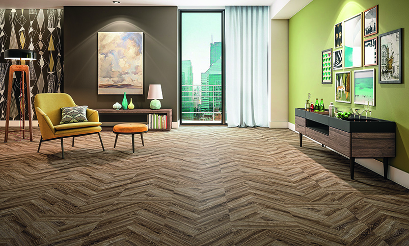 O piso laminado Gran Elegance London, da Eucafloor, é composto de réguas largas, de 0,44 x 1,35 m.