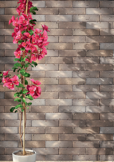 Como o nome deixa claro, a linha de cerâmicas Brick, da Nina Martinelli, simula o visual de tijolos. Em diversos acabamentos – como o Castano, na foto abaixo –, pode ser usada em fachadas internas e externas.