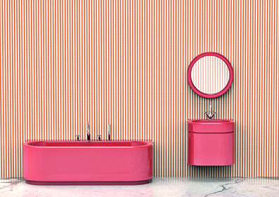 De louça e vidro: Em sua segunda colaboração com a grife italiana Bisazza, a aclamada arquiteta e designer francesaIndia Mahadavi desenvolveu esta coleção para banheiros que integra a série Bizassa Bagno. Traço recorrente nos projetos de Mahdavi, os modelos têm formato arredondado e três opções de cor (todas pastel): pistachio, blueberry e strawberry (foto). Para arrematar a composição, a designer também bolou uma linha de mosaicos de vidro para parede que reproduzem o padrão risca de giz em três matizes diferentes