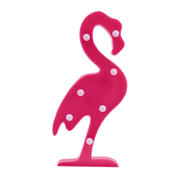 2. Luminária a pilha Flamingo (11 x 3 x 30 cm*), de plástico com luz de LED. Real Utilidades, R$ 29,99