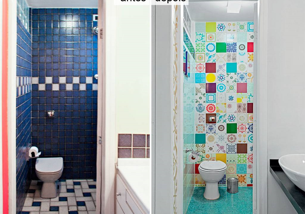 Mosaico colorido de azulejos dá vida ao lavabo