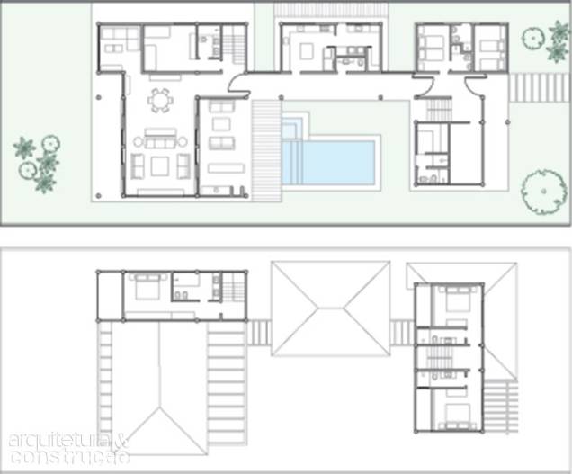 A casa se encaixa num terreno de 907 m². Ao redor do jardim, estão os ambientes de lazer, como a varanda da churrasqueira e a sauna. Os quartos se encontram mais afastados desse miolo A casa se encaixa num terreno de 907 m². Ao redor do jardim, estão os ambientes de lazer, como a varanda da churrasqueira e a sauna. Os quartos se encontram mais afastados desse miolo
