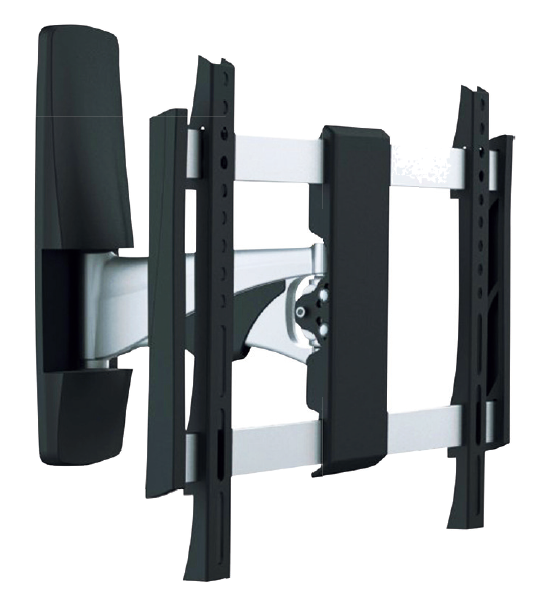 O modelo articulado (ref. LPA19-241, da Lumi) pode ser movimentado na horizontal (45º) e na vertical (15º). De alumínio e plástico, é indicado para aparelhos entre 23” e 42”, de até 35 kg. Aceita os padrões VESA 200, 300, 400x200 e 400x300. Casa do Suporte , R$ 402