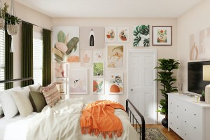quarto-cama-quadros-almofada-decoração-spacejoy-unsplash