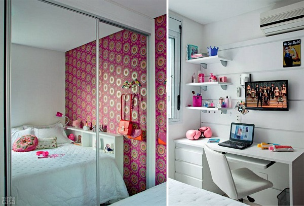 Quarto de blogueira ganha charme com papel de parede estampado