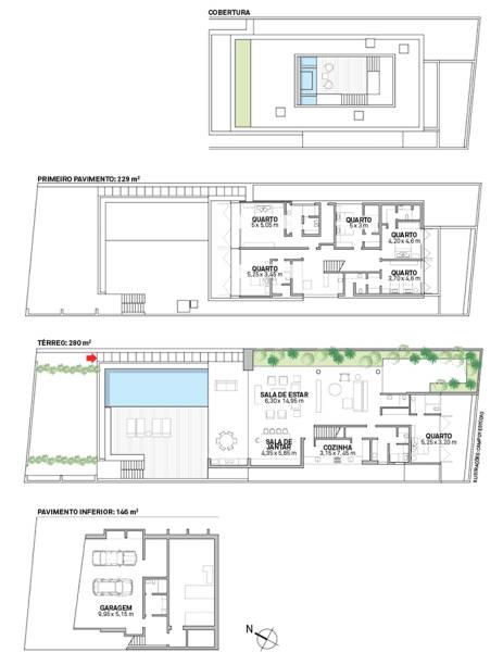 Com um trecho da laje coberto de vegetação, além de deck, spa e fogo de chão, a cobertura funciona como um solário. Trata-se de uma área muito bem aproveitada sem nada edificado, o que não deixa a construção parecer muito alta. Área: 655 m²; Projeto de Arquitetura: Arthur Casas (autor), Alexandra Kayat, Alessandra Mattar, Regiane Khristian, Mariana Kulisch Bilman, Miti Sameshima e Marina Werfel (coautoras); Construção: GD8; Consultores: Stec do Brasil Engenharia (engenharia), Grau Engenharia (instalações), Gil Fialho (paisagismo) e GF Engenharia e Projetos (automação)