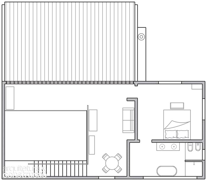 Piso superior: 78 m²; Área total: 321 m²; Colaboradora do projeto: Adriana Rossi; Cálculo estrutural: Jairo Correa; Apoio técnico e mão de obra: Marcondes Ferraz Engenharia e SGTM Prime Construções; Paisagismo: Laila Fernandes