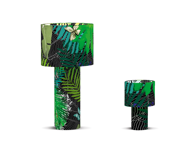 Proveito total: o tecido das luminárias da coleção Jungle (0,60 x 1,50 m, por € 600; e 38 x 57 cm, por € 300), da Solo Athens, é feito de sobras industriais transformadas.