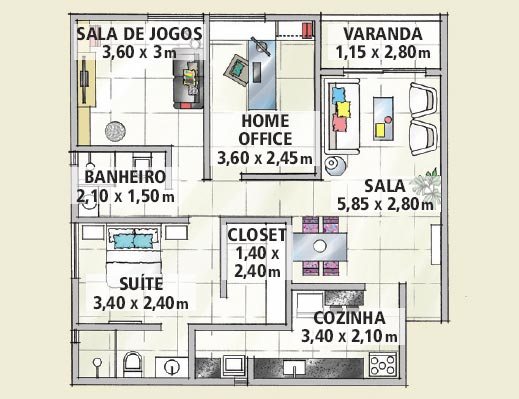 Tudo foi escolhido a dedo na decoração do apê de 72 m² planta