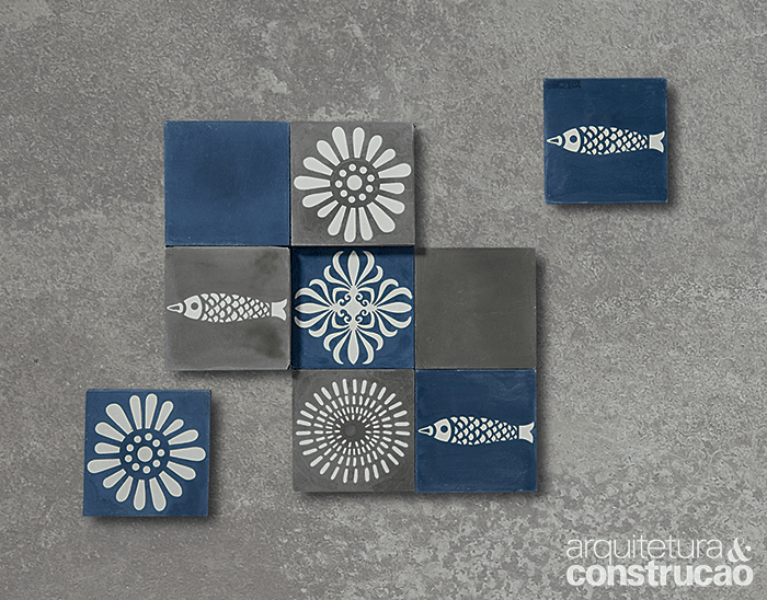 Os ladrilhos de 20 x 20 cm da coleção Calu Mar, como o próprio nome sugere, trazem motivos marinhos: peixes, ouriços e outros elementos frequentes na obra da artista plástica Calu Fontes, que assina aqui para a Decortiles. “Acho o mar misterioso, forte, bonito e inspirador, além de ser um lugar onde reabasteço as energias”, diz Calu. As peças podem ser combinadas a gosto.