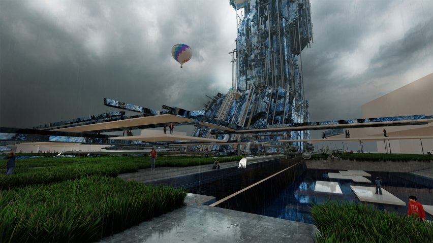 <strong>6<span>º </span>Aquatech | </strong><span>Shivam Takulia and Anya Ghosh propuseram </span>construir cidades com edifícios coletores de névoa para produzir água do ar, que seriam interligadas por uma rede de cursos d'água. Esses cursos de água seriam cercados por pântanos e pântanos para melhorar a saúde da ecologia circundante. <strong>6<span>º </span>Aquatech | </strong><span>Shivam Takulia and Anya Ghosh propuseram </span>construir cidades com edifícios coletores de névoa para produzir água do ar, que seriam interligadas por uma rede de cursos d'água. Esses cursos de água seriam cercados por pântanos e pântanos para melhorar a saúde da ecologia circundante.