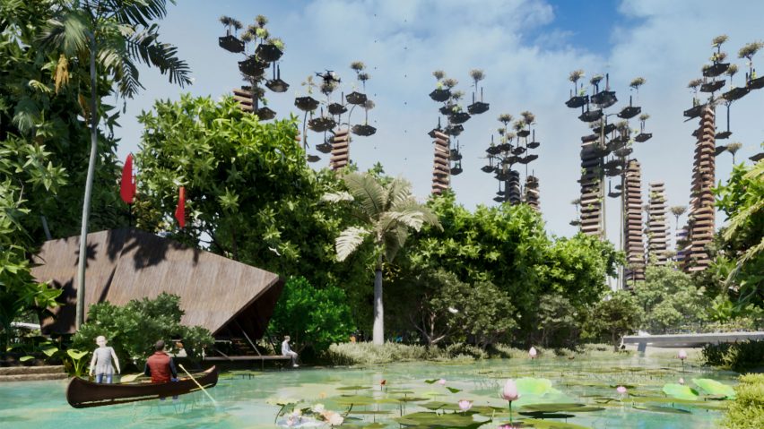 <span><strong>8º - Humans For Nature | </strong></span>A proposta de Amaury Garay, Paola Alvarez e Mauricio Trujillo imagina um mundo onde sistemas agrícolas verticais sejam conectados por redes de hidrovias, enquanto drones transportam cargas pelo ar. <span><strong>8º - Humans For Nature | </strong></span>A proposta de Amaury Garay, Paola Alvarez e Mauricio Trujillo imagina um mundo onde sistemas agrícolas verticais sejam conectados por redes de hidrovias, enquanto drones transportam cargas pelo ar.