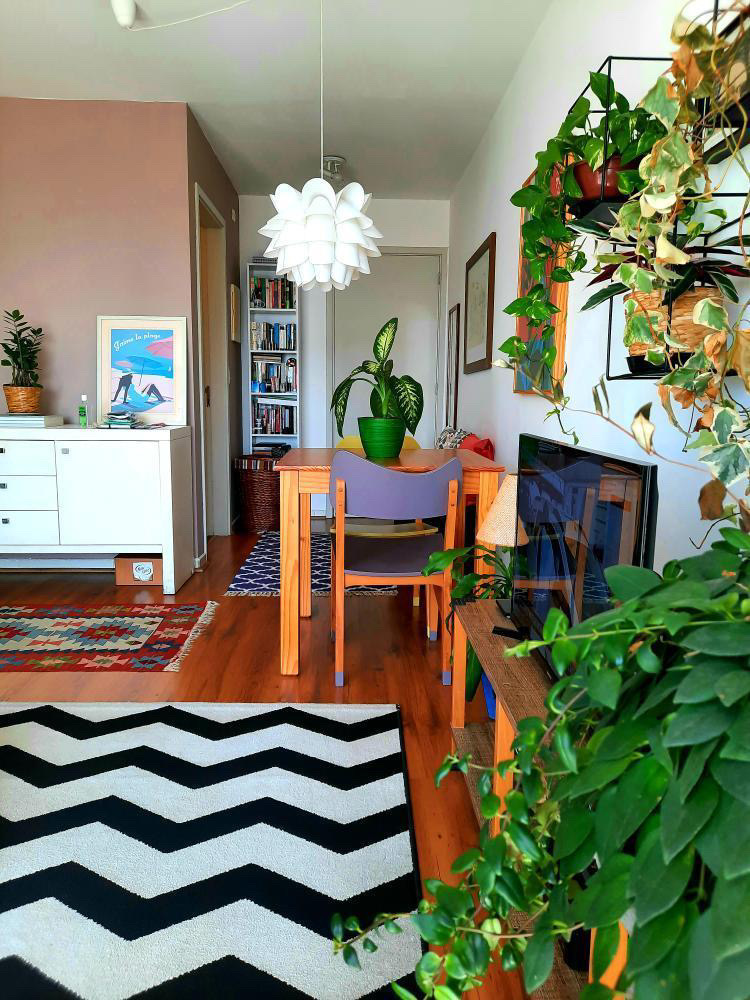 Meu cantinho: sala de estar verde com tapete estampado