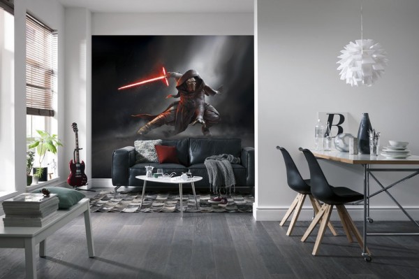 Sala de estar com papel de parede de Star Wars