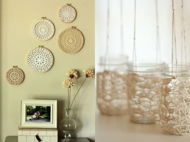 Já pensou em ter uma parede de galeria de peças de crochê? Esta é uma ideia única e uma maneira bonita de mostrar seu hobby. / Pendure as suas velas com estes suportes super charmosos.