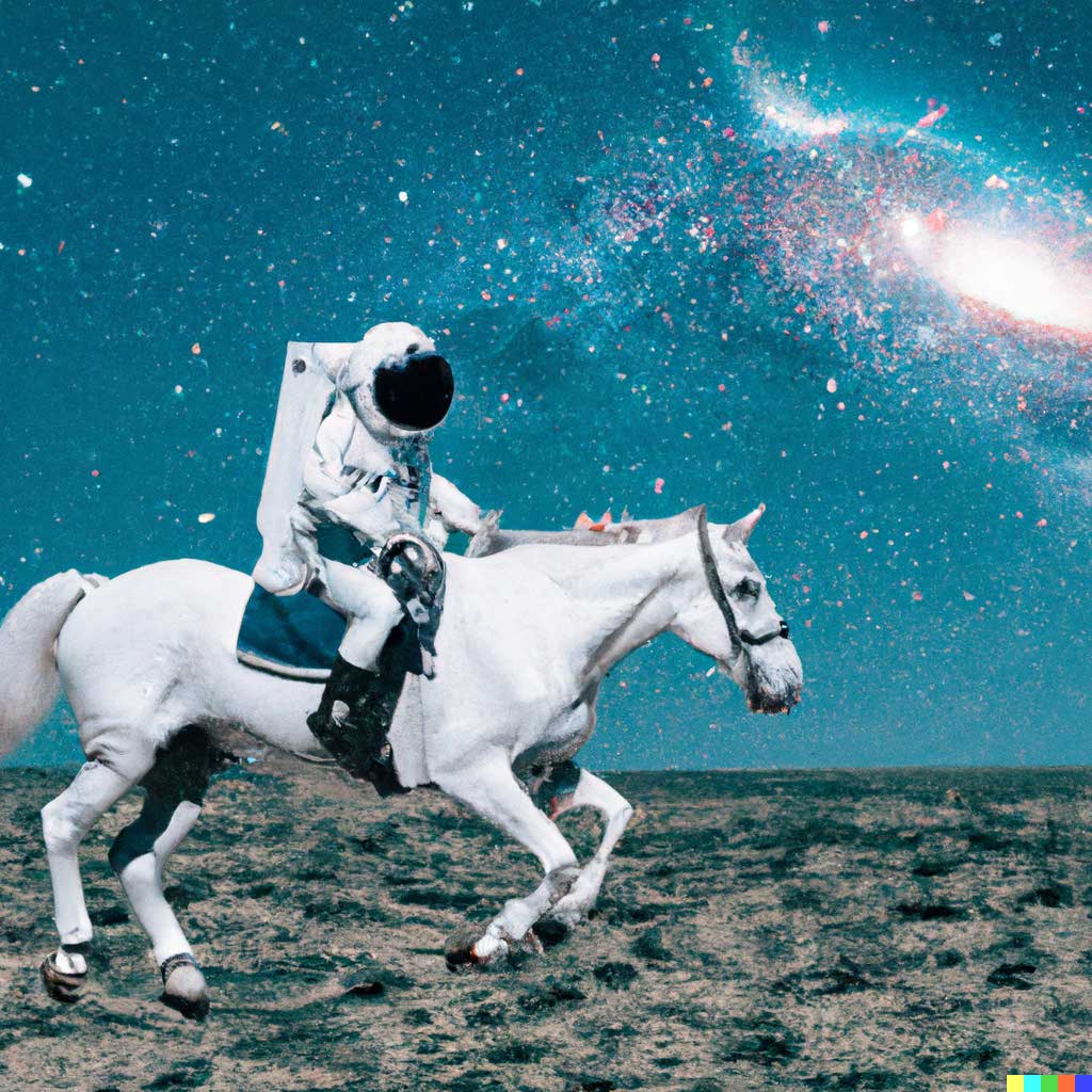 Astronauta montado em um cavalo.