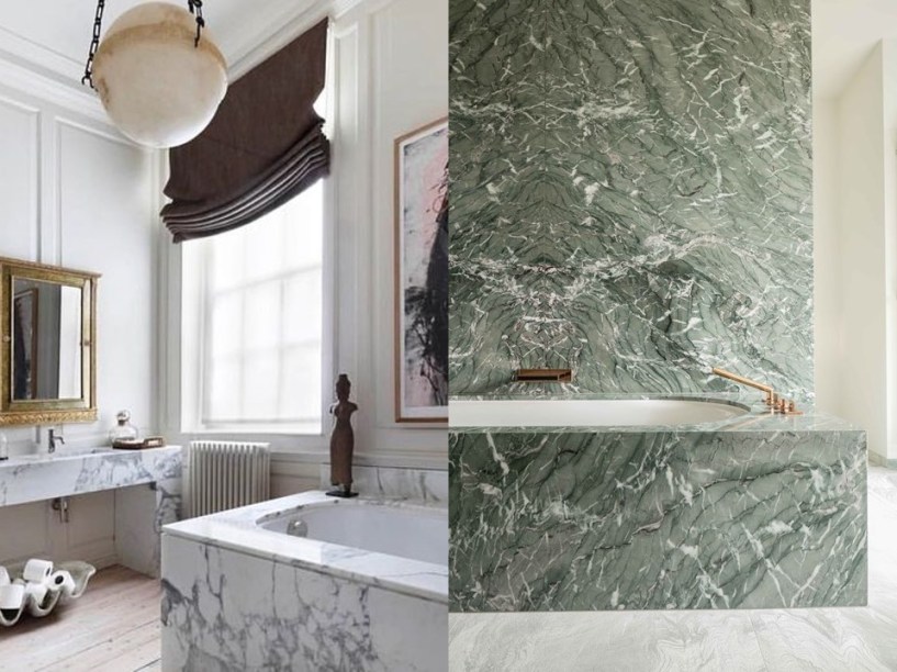 Luxo e riqueza: 45 banheiros em mármore