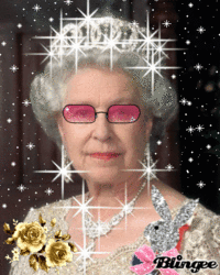GIf da rainha Elizabeth com óculos escuros e joias cintilando