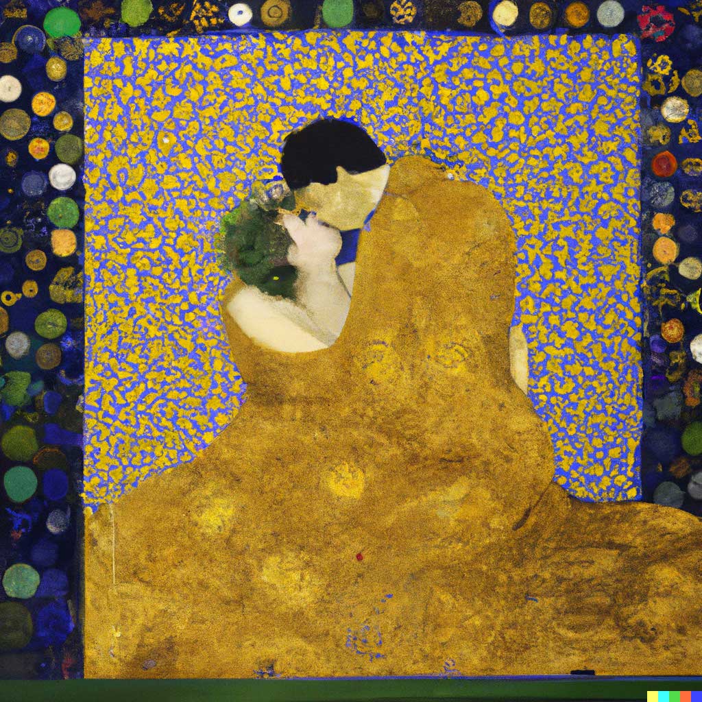 Pintura O beijo, de Klimt, transformada por AI