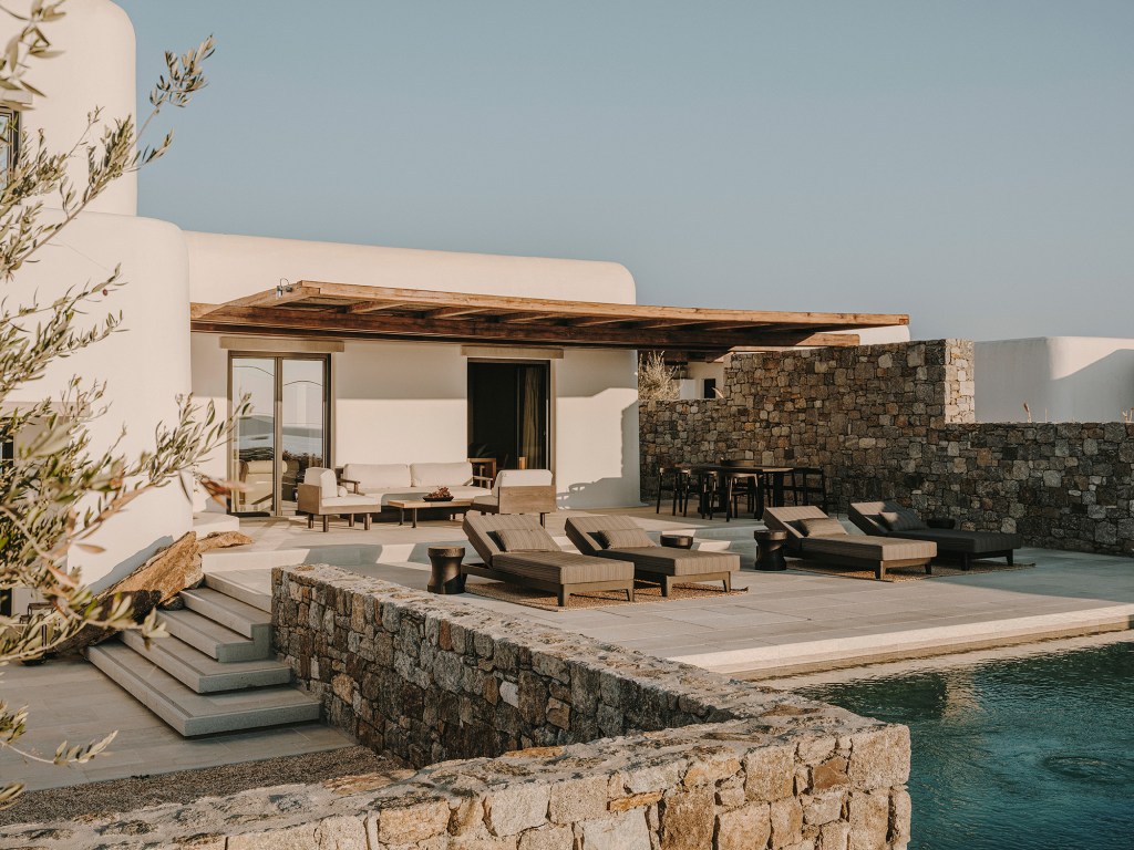 Kalesma Mykonos hotel resort grécia piscina jardim varanda