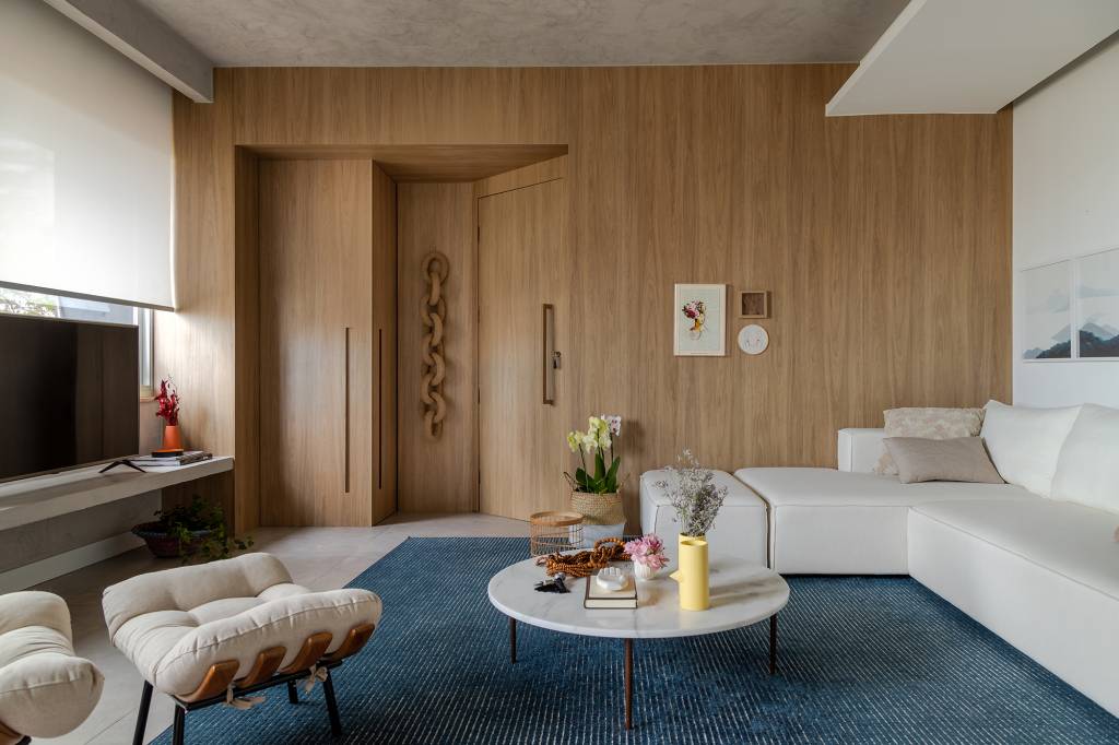 apartamento gabriel magalhaes decor contemporaneo sala estar sofa tapete marcenaria