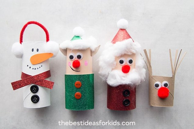 Com tinta, cola e olhinhos, rolos de papel higiênico podem virar personagens natalinos!
