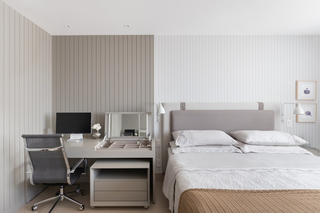 Apê 140 m² Primo Arquitetura quarto casal cama armario