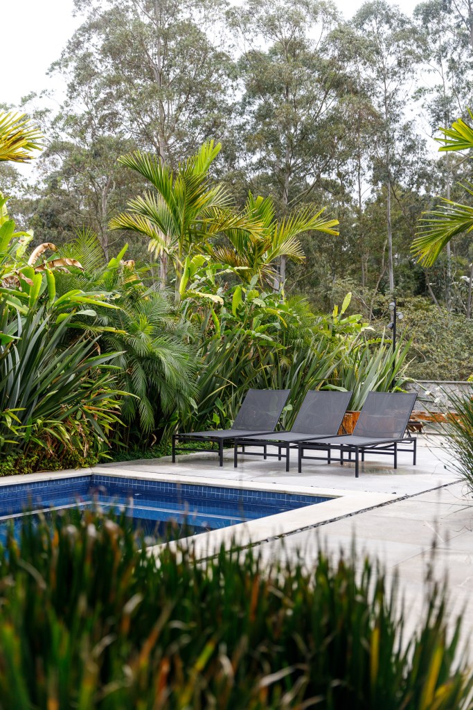 Área externa; piscina; plantas; jardim