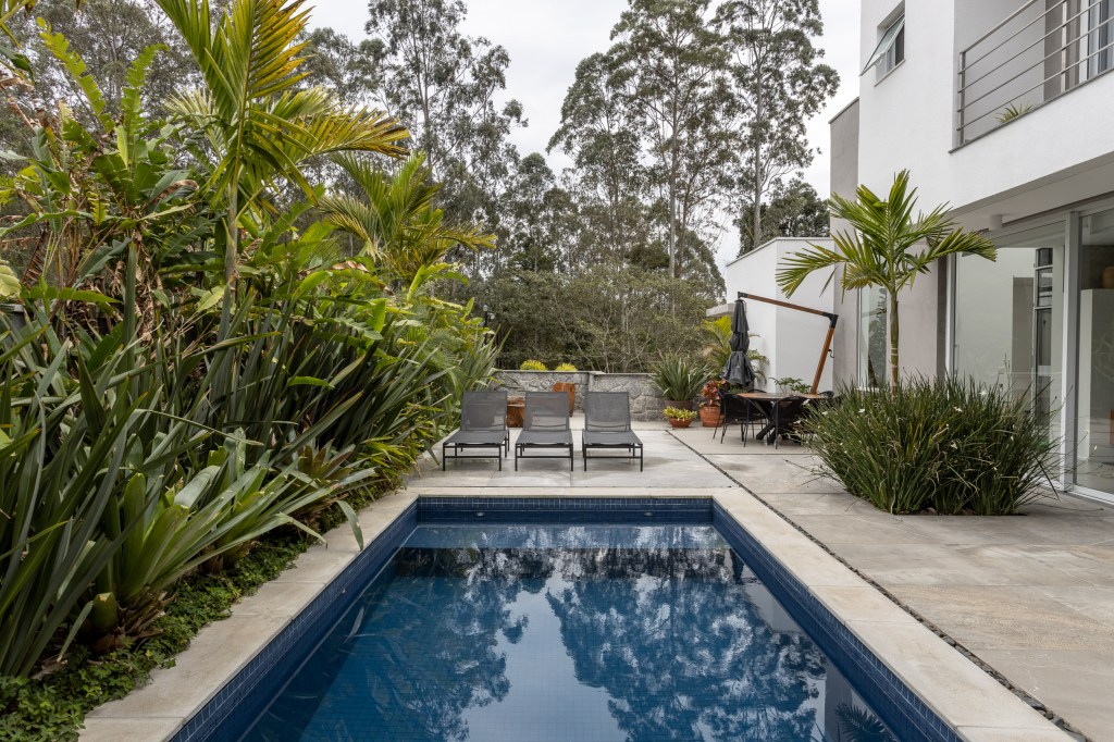 Área externa; piscina; plantas; jardim