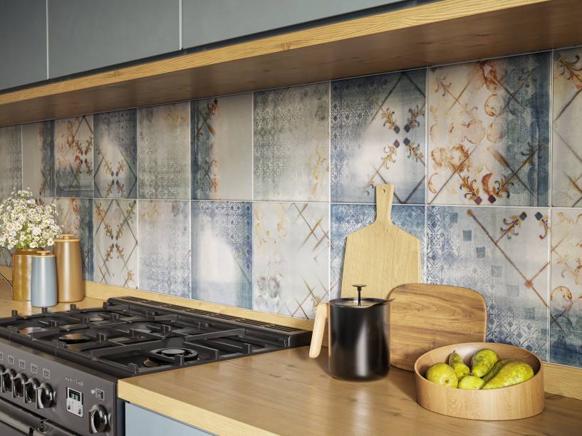 Murano (30 x 90 cm): com inspiração na Veneza renascentista, a Série Murano revisita o aspecto artesanal da técnica italiana em que as cerâmicas eram decoradas e queimadas manualmente. Cores marcantes e estampas clássicas da época, aparência de desgaste natural e nuances destonalizadas reforçam o caráter lúdico da coleção, trazendo um ar nostálgico. Murano (30 x 90 cm): com inspiração na Veneza renascentista, a Série Murano revisita o aspecto artesanal da técnica italiana em que as cerâmicas eram decoradas e queimadas manualmente. Cores marcantes e estampas clássicas da época, aparência de desgaste natural e nuances destonalizadas reforçam o caráter lúdico da coleção, trazendo um ar nostálgico.