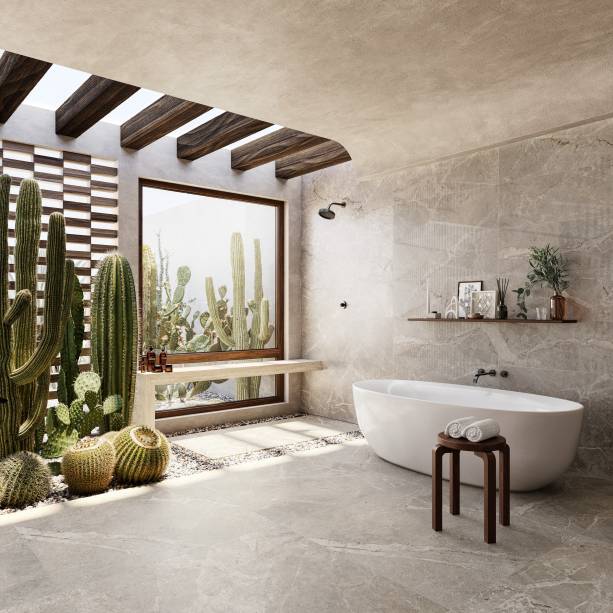 Desert (0,40 x 1,20 m e 1,20 x 1,20 m): os porcelanatos da série representam escolhas atemporais e perfeitas para destacar a personalidade dos projetos. Toda a naturalidade da pedra, em uma paleta de cor neutra e versátil, é realçada com a aplicação do carving na versão mate. Disponível também na versão ABS, pode estar em áreas externas, integrando e permitindo a unidade visual com ambientes internos. Desert (0,40 x 1,20 m e 1,20 x 1,20 m): os porcelanatos da série representam escolhas atemporais e perfeitas para destacar a personalidade dos projetos. Toda a naturalidade da pedra, em uma paleta de cor neutra e versátil, é realçada com a aplicação do carving na versão mate. Disponível também na versão ABS, pode estar em áreas externas, integrando e permitindo a unidade visual com ambientes internos.