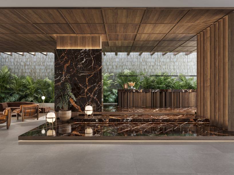 Fulmine (1,60 x 3,20 m): a série foi inspirada no exótico mármore francês Saint Laurent. A base escura, com algumas nuances claras, ressalta os veios dourados que se ramificam de forma irregular. No acabamento Micro Crystal, o Fulmine recebe uma camada cristalina e vitrificada sobre a superfície que dá profundidade aos veios. Fulmine (1,60 x 3,20 m): a série foi inspirada no exótico mármore francês Saint Laurent. A base escura, com algumas nuances claras, ressalta os veios dourados que se ramificam de forma irregular. No acabamento Micro Crystal, o Fulmine recebe uma camada cristalina e vitrificada sobre a superfície que dá profundidade aos veios.