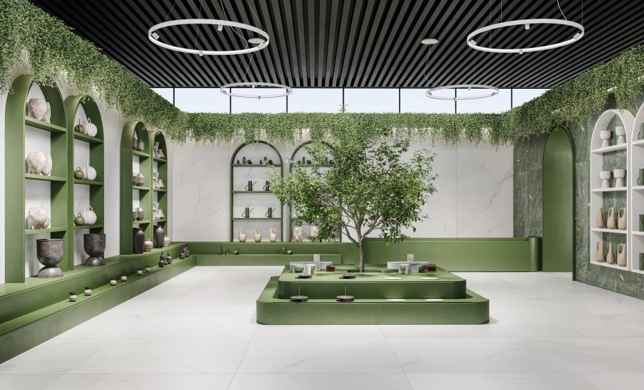 Nuage (1,60 x 1,60 m e 1,60 x 3,20 m): a série  revela a textura do Calacata Bianco, um dos mármores clássicos mais usados na arquitetura, em lâminas de 1,60 x 1,60 m e 1,60 x 3,20 m. Os suaves veios acinzentados transpassam e se dissolvem como nuvens sobre a superfície branca e uniforme. Há duas versões de acabamento: Micro Crystal com brilho intenso e Soft Touch, com toque de seda. Nuage (1,60 x 1,60 m e 1,60 x 3,20 m): a série  revela a textura do Calacata Bianco, um dos mármores clássicos mais usados na arquitetura, em lâminas de 1,60 x 1,60 m e 1,60 x 3,20 m. Os suaves veios acinzentados transpassam e se dissolvem como nuvens sobre a superfície branca e uniforme. Há duas versões de acabamento: Micro Crystal com brilho intenso e Soft Touch, com toque de seda.