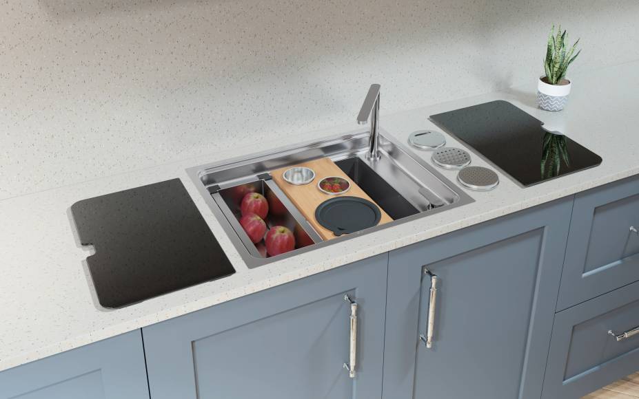 Cuba Quadrum Deep 50: ela está disponível em duas versões. Uma delas é composta por cuba, misturador e válvula. A segunda inclui cuba, misturador, válvula, duas tábuas de vidro para fechamento, cesto coador,  tábua de encaixe para bowl ralador e dois bowls auxiliares. Cuba Quadrum Deep 50: ela está disponível em duas versões. Uma delas é composta por cuba, misturador e válvula. A segunda inclui cuba, misturador, válvula, duas tábuas de vidro para fechamento, cesto coador,  tábua de encaixe para bowl ralador e dois bowls auxiliares.