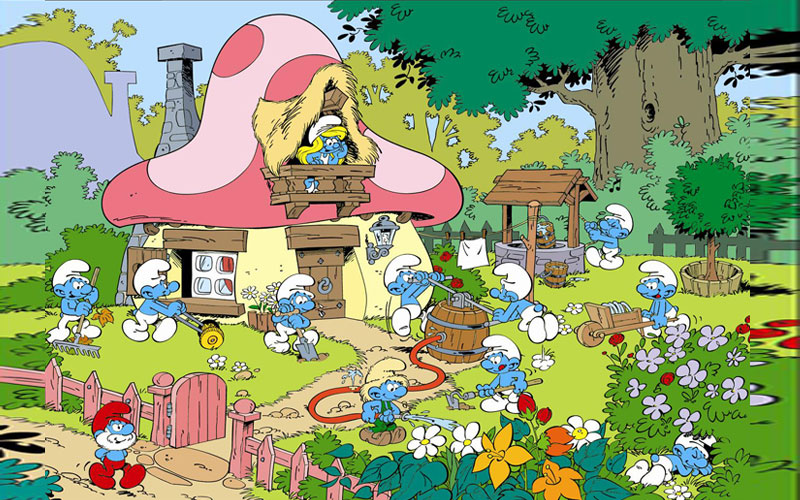 Desenho com a vila dos Smurfs