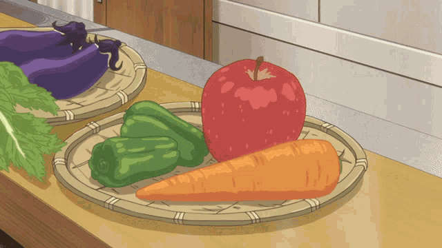 Gif de frutas e legumes em bancada de cozinha