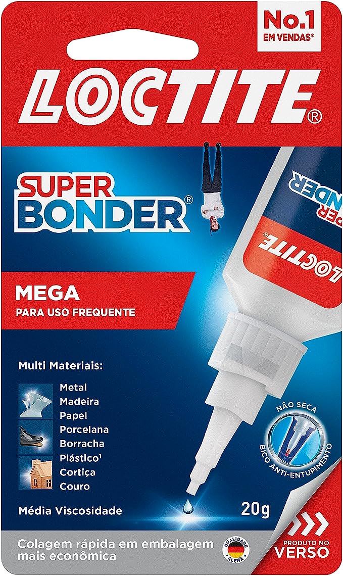 Cola Loctite Super Bonder Mega, Cola instantânea para reparos, Cola transparente para materiais diversos, Cola extraforte com acabamento profissional, 1x20g