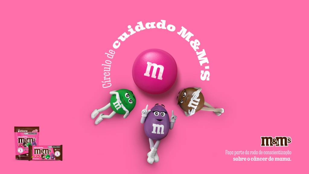 M&M’S traz chocolate rosa em mês da conscientização sobre o câncer de mama. Na foto,