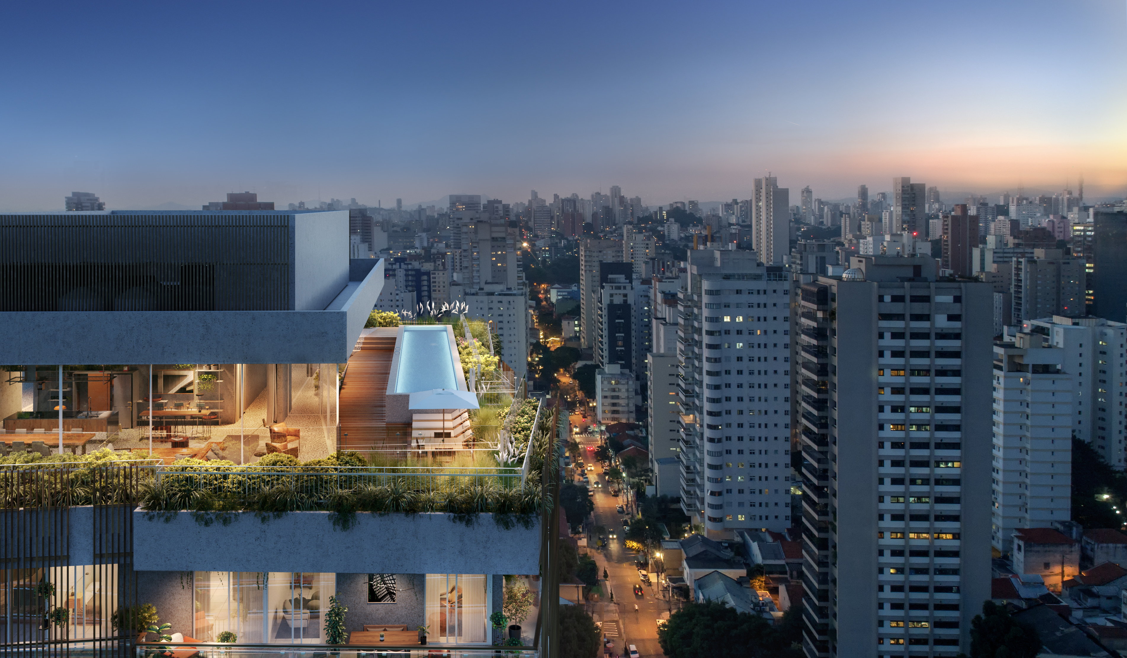 SPBR Arquitetos assina edifício com 20 mil m² e 220 apartamentos. Projeto de SPBR. Na foto, rooftop.